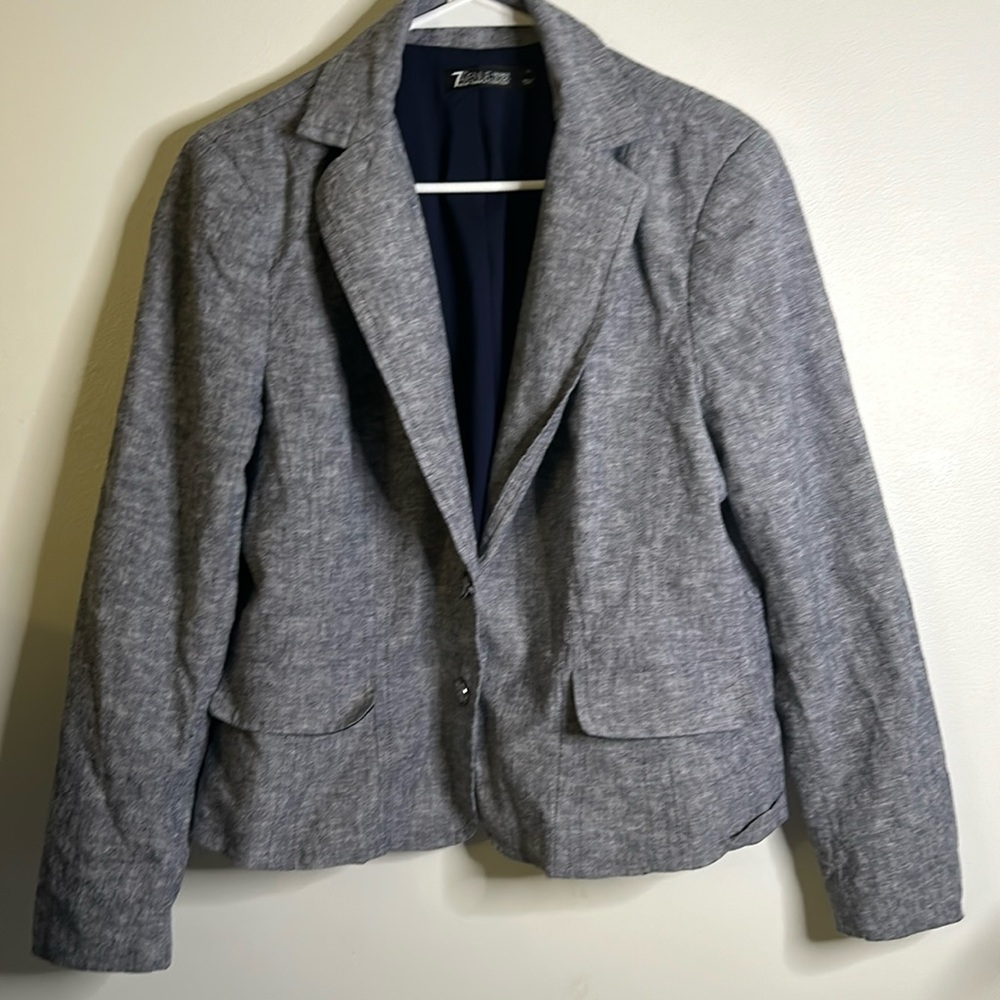 New York & Company blazer gray blue size 12 sewn pockets silver buttons … - Picture 1 of 12